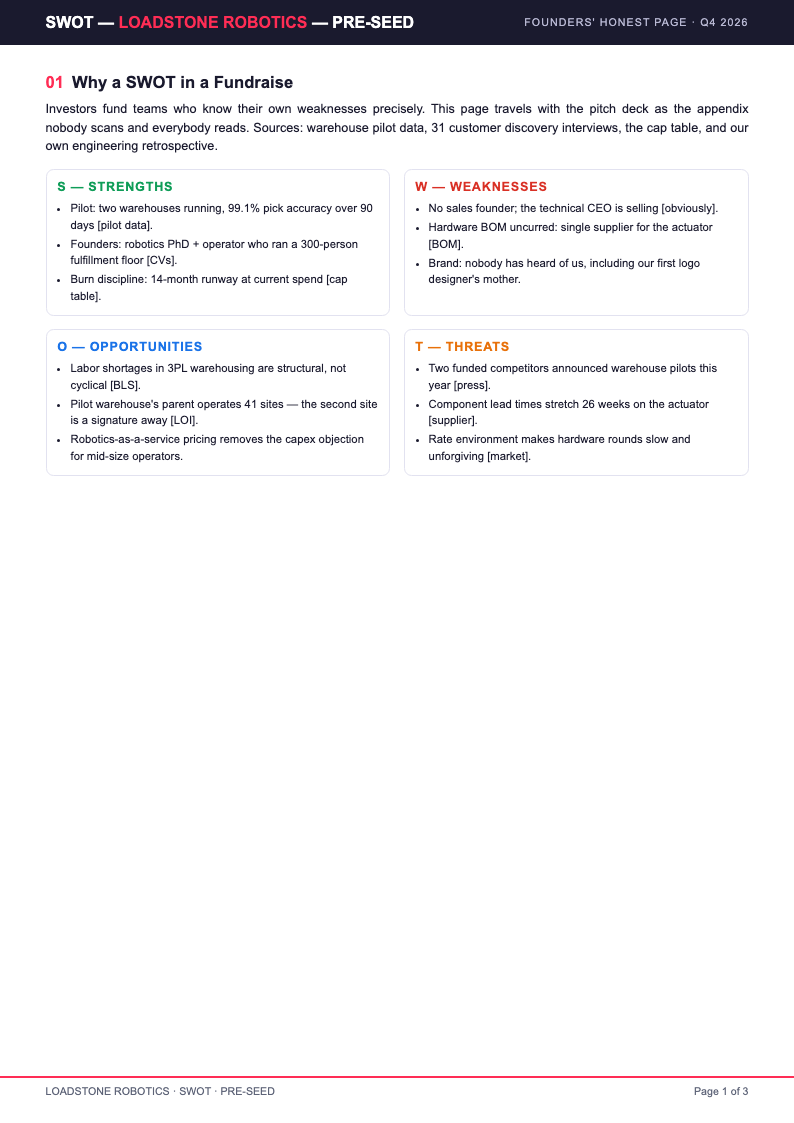 Startup pitch deck companion swot analysis
